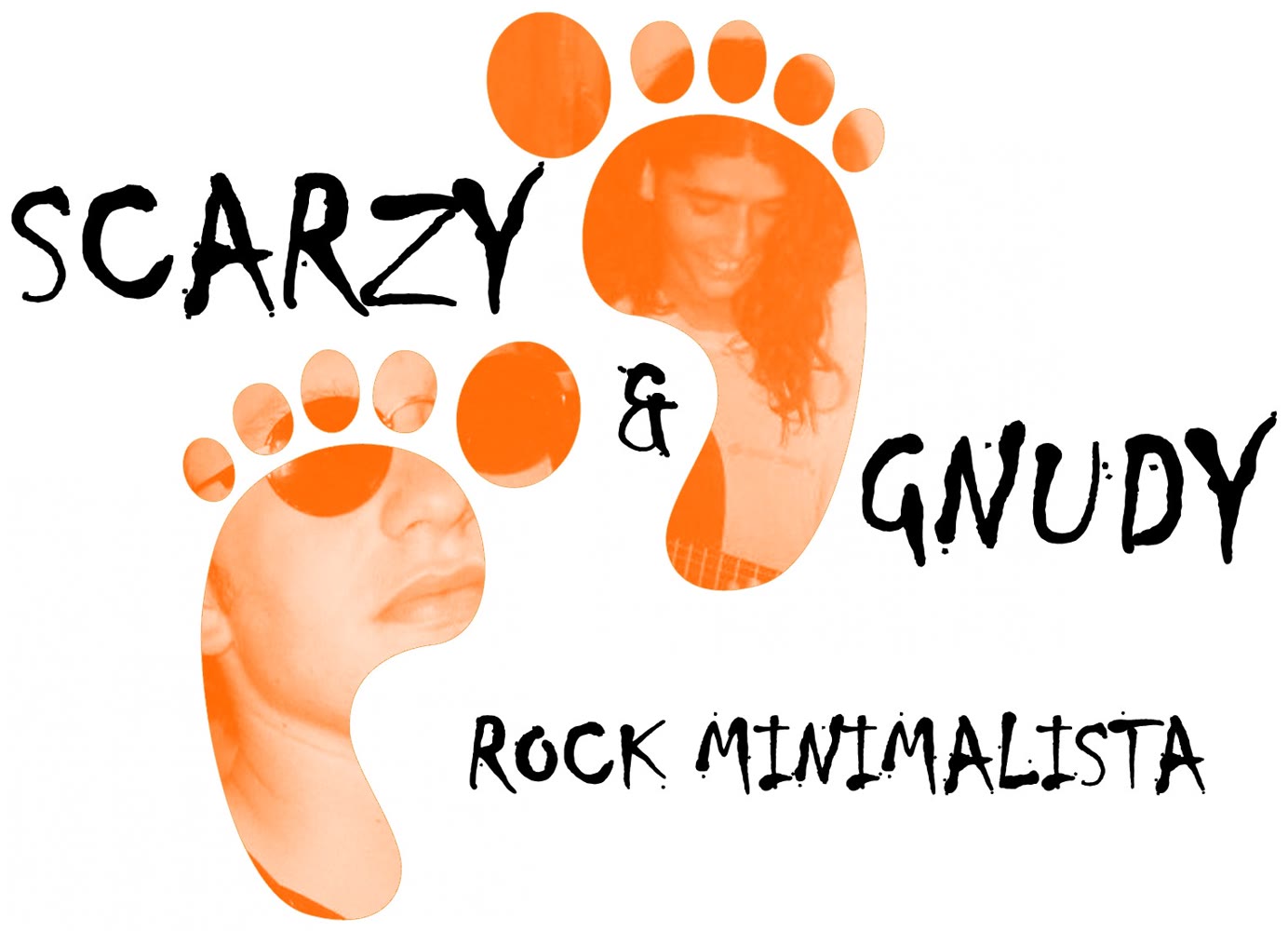 Scarzy & Gnudy logo – “Rock minimalista”: two orange footprints showing the faces of the two musicians