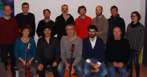 Group photo of musicians at a guitar academy in Lille